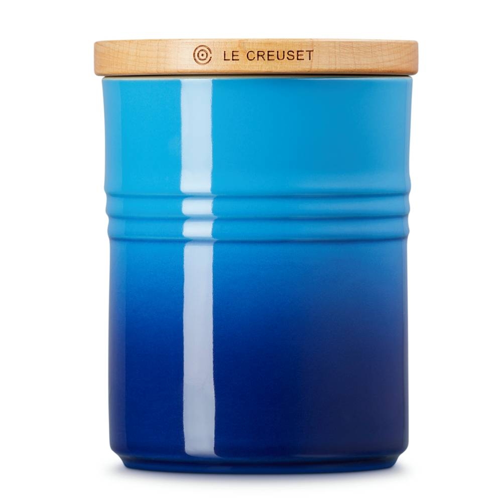 Le Creuset Medium Storage Jar With Wood Azure - Glasswells