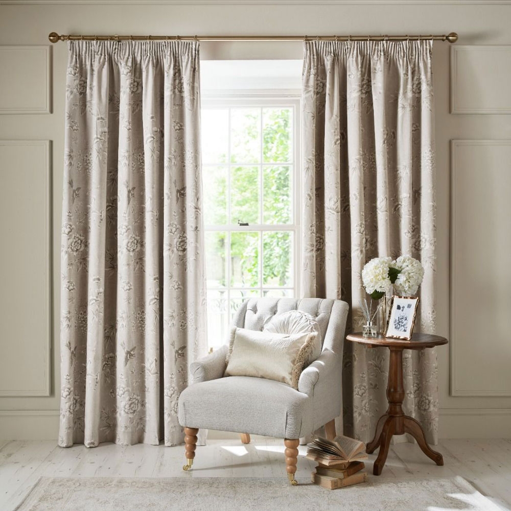Laura Ashley Rowsham Pencil Headed Curtains Natural - Glasswells