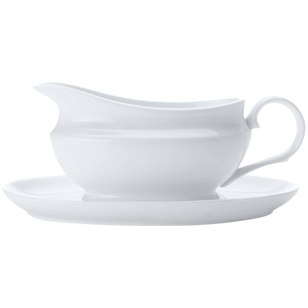 Maxwell Williams Cashmere Gravy Boat, Fine Bone China, 550ml - White (2 Piece Gravy Jug and Saucer Set