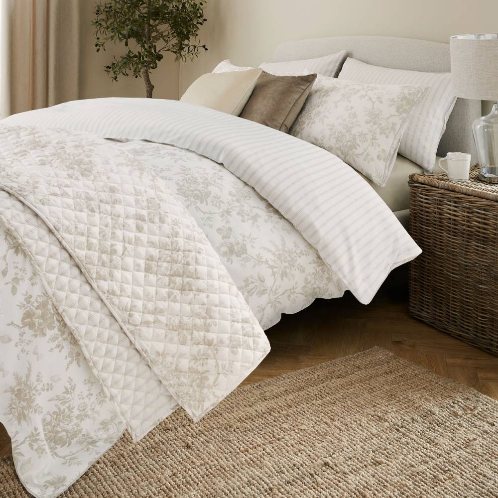 Laura Ashley Walled Garden Quilted Bedspread 235X235cm Dove Grey