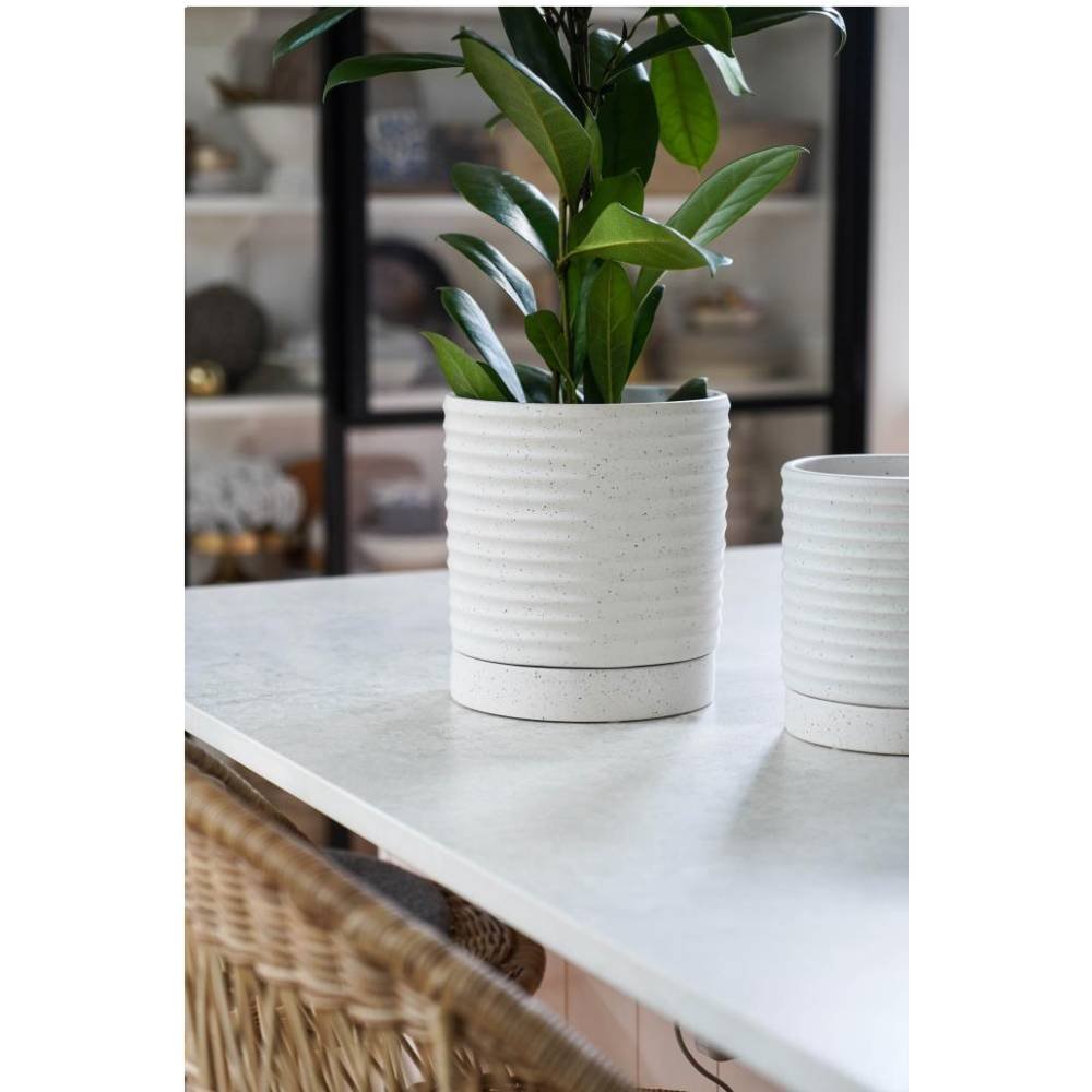 Bespoke Luna Stoneware Planter & Saucer White 18cm Glasswells