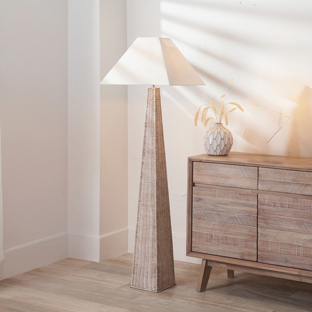Seacomb Rattan Pyramid Floor Lamp with Shade - Glasswells