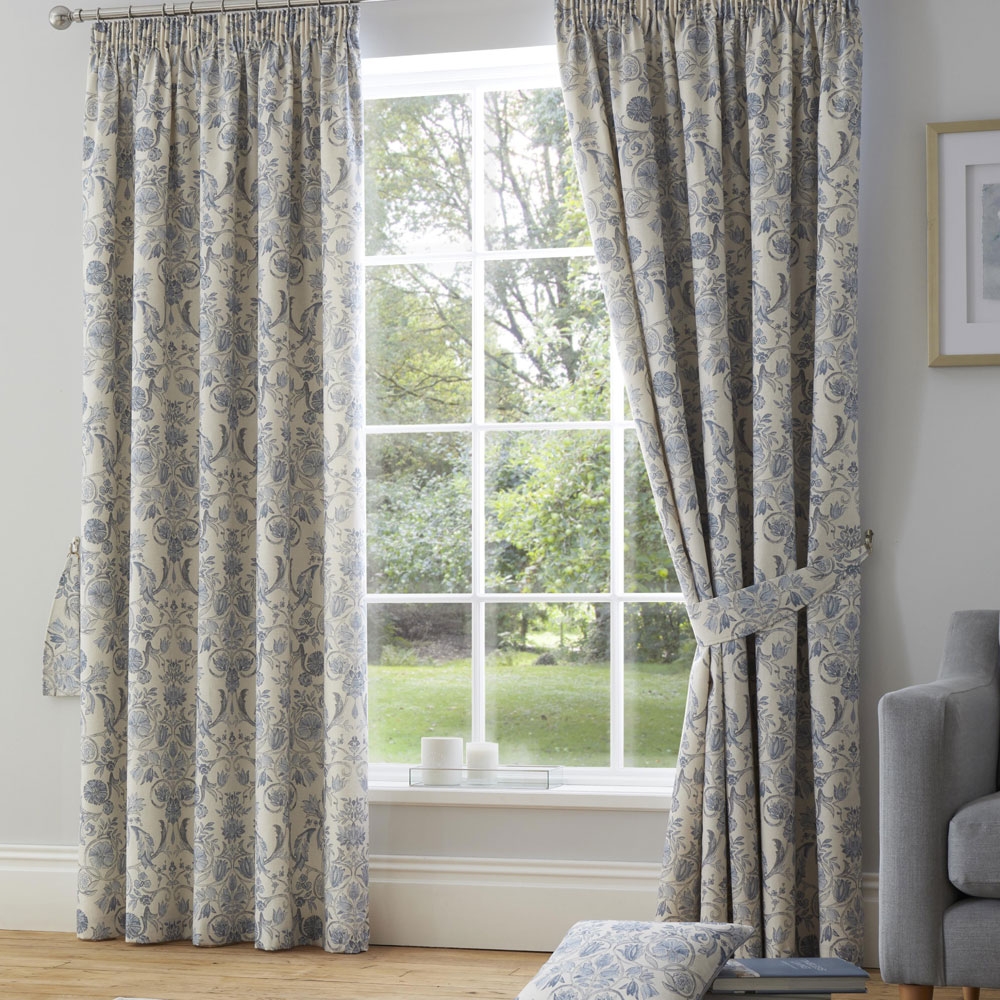 Averie Pencil Headed Curtains Lined Blue - Glasswells
