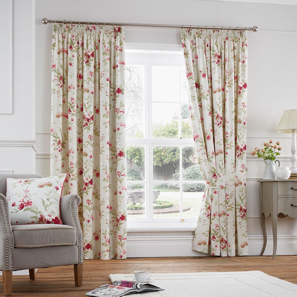 Jeannie Pencil Headed Curtains Lined Red - Glasswells