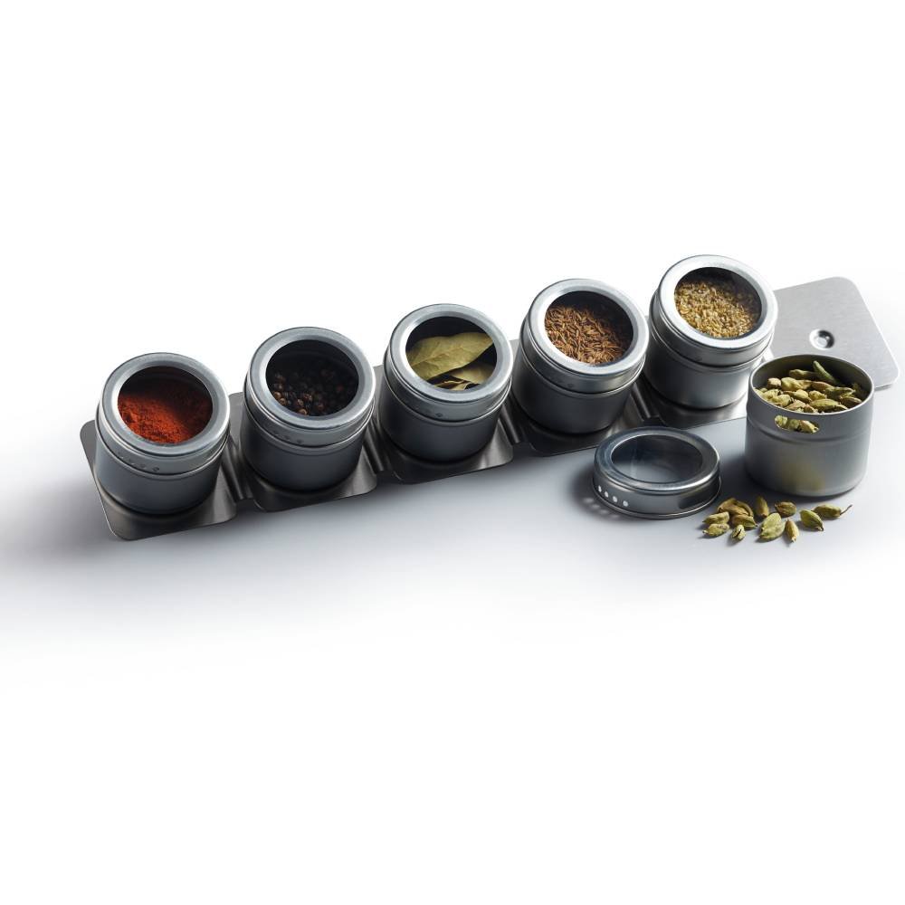 Master Class 6 Jar Magnetic Spice Rack 43x7.5x6cm - Glasswells