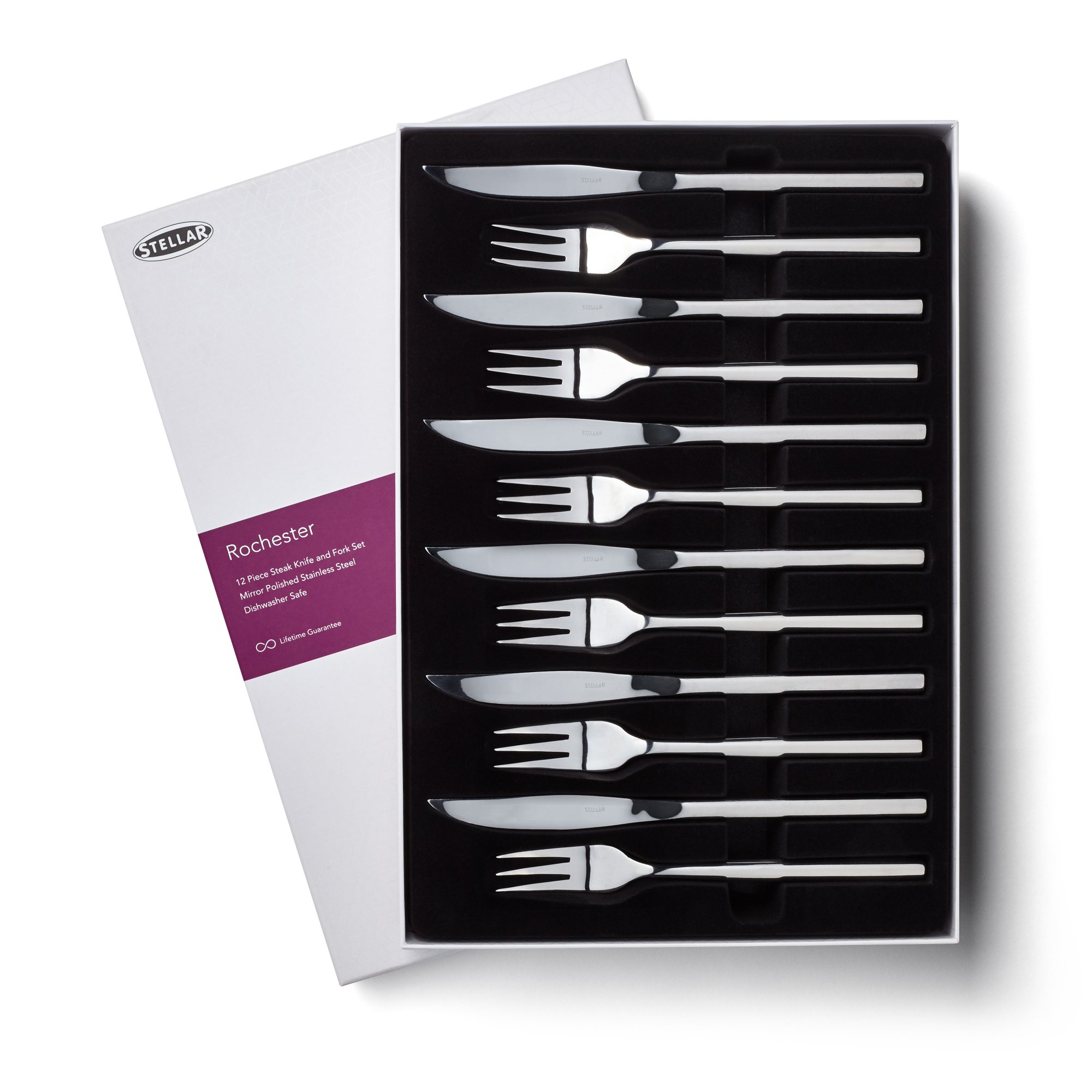 Stellar Rochester 12 PC Steak Knife Fork Set Glasswells