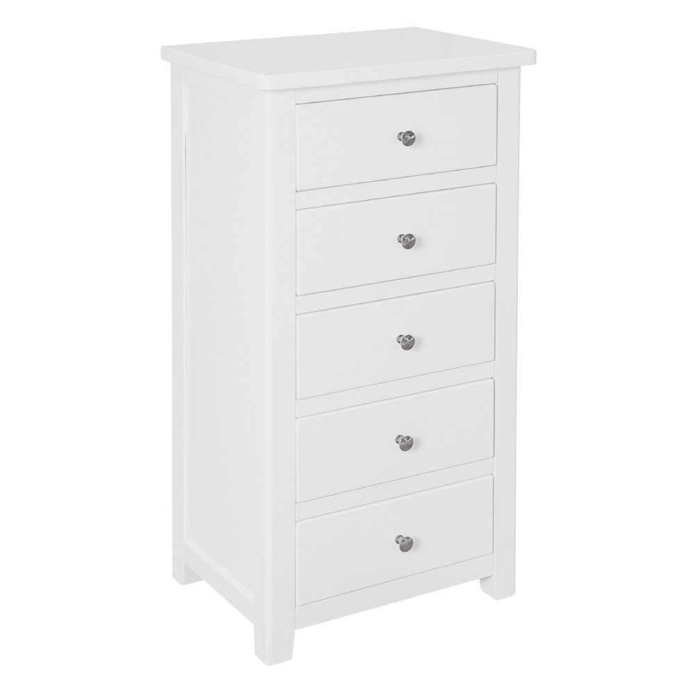 Hamilton 5 drawer narrow chest white Glasswells