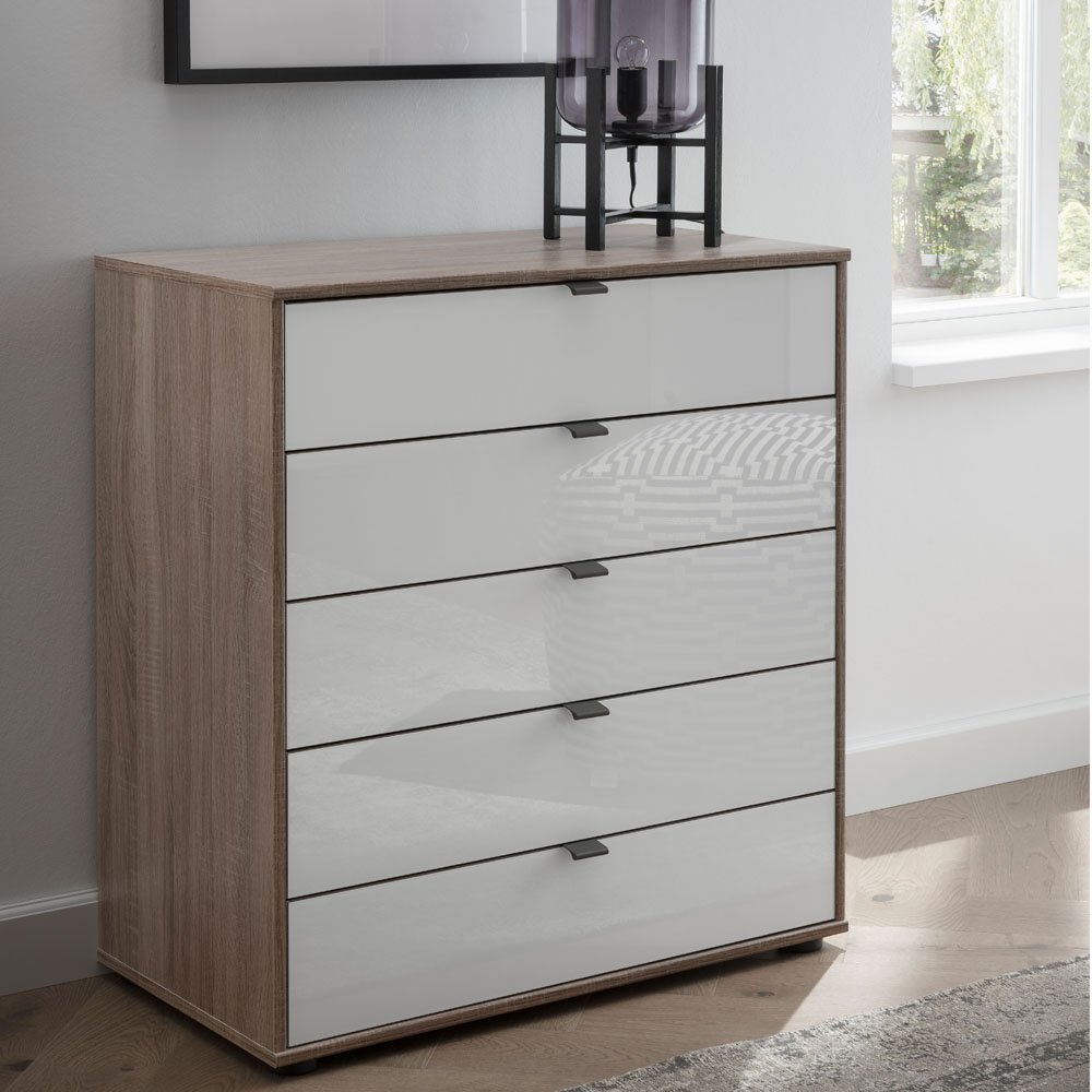 Tannington 5 Drawer Chest 40cm Wide Dark Rustic Oak