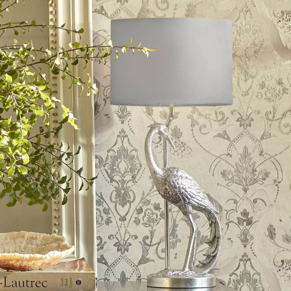 Laura Ashley Tregaron Heron Table Lamp Silver With Shade Glasswells