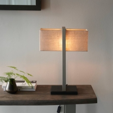 Assington Rectangles Satin Nickel Table Lamp With Natural Shade