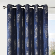 Feather Eyelet Headed Curtains Lined Navy