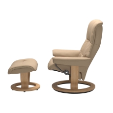 Stressless Mayfair M Classic Chair with Footstool Paloma Beige & Oak - QUICK SHIP