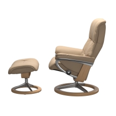 Stressless Mayfair Signature M Chair with Footstool Paloma Beige & Oak - QUICK SHIP
