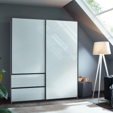 Sorrento 2 Door Sliding Wardrobe 175cm High Polish White Metallic Grey Handles