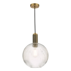Dar Nikolas Ribbed Round Pendant Brass