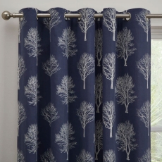 Fusion Woodland Trees Eyelet Headed Curtains Navy