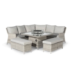 Oakham Grand Corner Sofa Garden Set with Fire Pit Table & 2 Benches