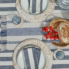 Walton & Co Wide Stripe Tablecloth Flint Blue - 150 x 300cm