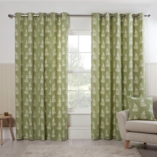 Esher Eyelet Headed Lined Curtains Green
