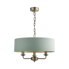 Laura Ashley Sorrento 3 Light Chandelier Matt Antique Brass Green Shade