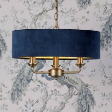 Laura Ashley Sorrento 3 Light Pendant Matt Antique Brass with Blue Shade