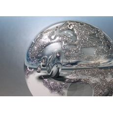 Silver Planetary Landscape Liquid Art Framed Print