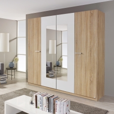 Bali 4 Door 2 Mirror Wardrobe W226cm Sonoma Oak & Alpine White