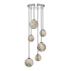 Dar Mikara 6 Light Cluster Pendant Marble Effect Glass & Polished Chrome