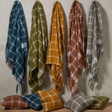 Walton & Co Faux Mohair Chequered Throw Olive
