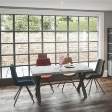 Fuji Stone 150cm Dining Table & 4 Silver Dining Chairs
