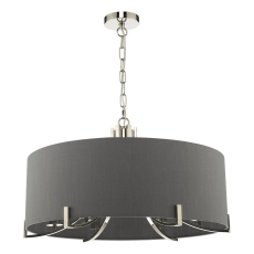 Veyron 6 Light Pendant Polished Nickel Grey Faux Silk Shade