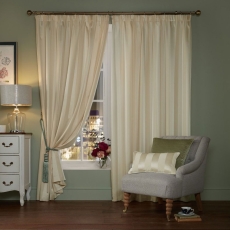 Laura Ashley Lille Stripe Pencil Headed Curtains Oyster