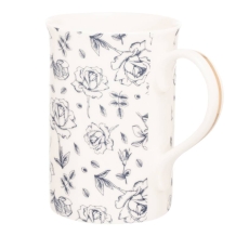 Flared Rim Pattern Mug Floral White Navy