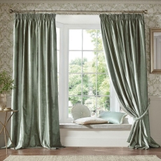 Laura Ashley Loretta Pencil Headed Curtains Lined Sage Green