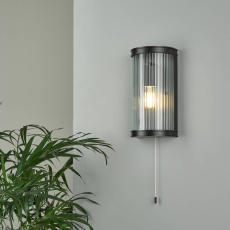 Anund 1 Light Outdoor Wall Light Black & Clear Ribbed Glass