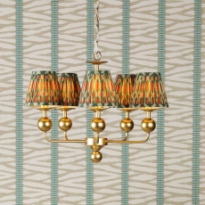 Tilda 5 Light Pendant Satin Gold & 5x Ikat Red Shades
