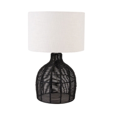 Caswell Rattan Cloche Table Lamp with Shade Black