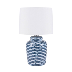 Schoal Blue and White Fish Detail Ceramic Table Lamp with Shade