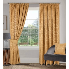 Buckingham Pencil Headed Curtains Lined Gold
