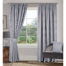 Buckingham Pencil Headed Curtains Lined Grey