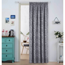 Buckingham Pencil Headed Door Curtain 117cm x 213cm Grey
