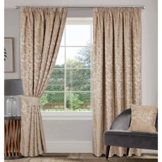 Buckingham Pencil Headed Curtains Lined Natural
