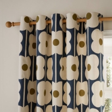 Orla Kiely Abacus Flower Eyelet Headed Curtains Navy