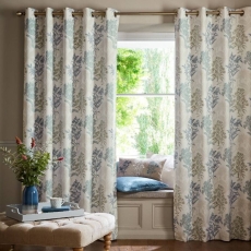Laura Ashley Tenby Eyelet Headed Curtains Lined Seaspray