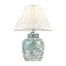 laura Ashley Ceramic Table Lamp with Bird Print Design base and Cream Linen Pleated Shade