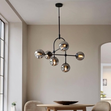 Matt black pendant with 6 grey tinted shades and adjustable stem