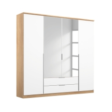 Trento 4 Door (2 Mirror) Wardrobe W181cm Alpine White & Sonoma Oak