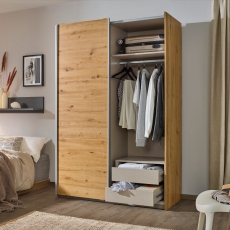 Spirea 2 Door Sliding Wardrobe W131cm Artisan Oak With Aluminium Handles
