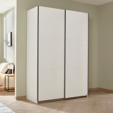 Spirea 2 Door Sliding Wardrobe W131cm Alpine White With Metallic Grey Handles