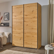 Spirea 2 Door Sliding Wardrobe W131cm Artisan Oak With Metallic Grey Handles